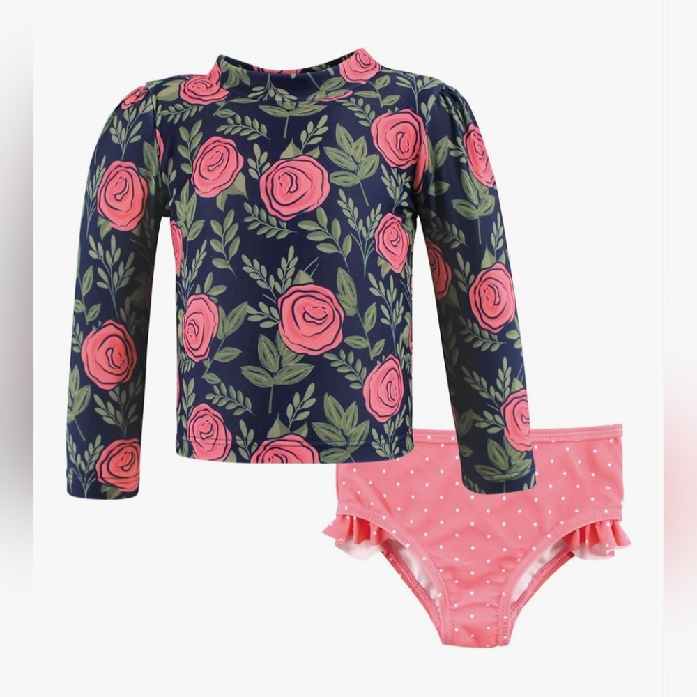 Hudson Baby Leafy Floral Rash Guard set